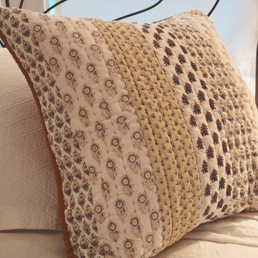 Sundance Catalog Quilted Euro Sham Made In India Golden Flax Yellow Floral